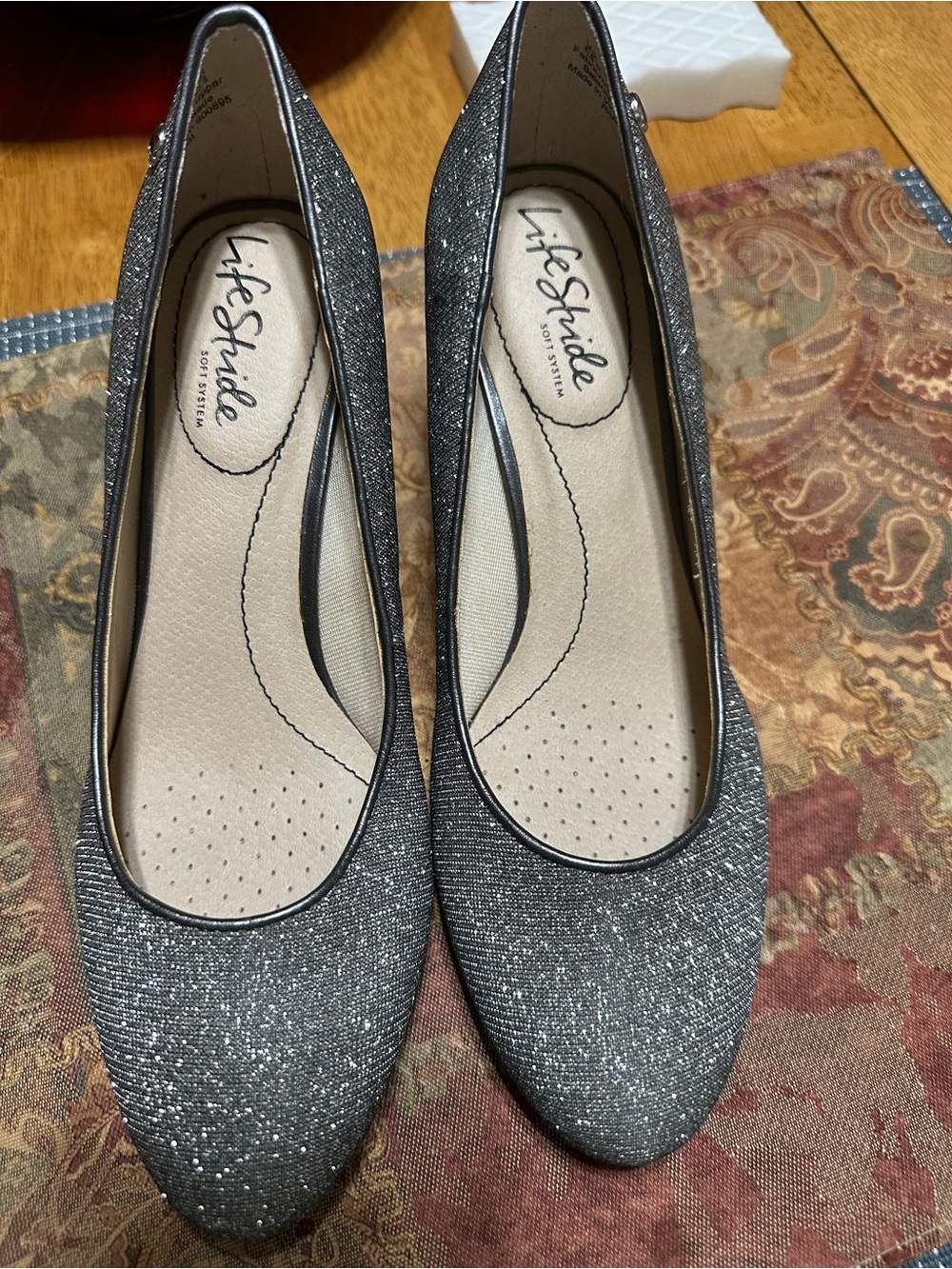 Life Stride Silver Glitter Slip-On Ballet Flats